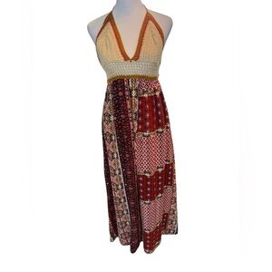 Bohemian crocheted Patchwork Maxi Dress by Forever 21 Size Medium